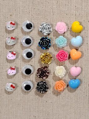 25 Pcs Google Eyes Cute Kitty Metallic & Pastel Roses Hearts Bulletin Board Pins